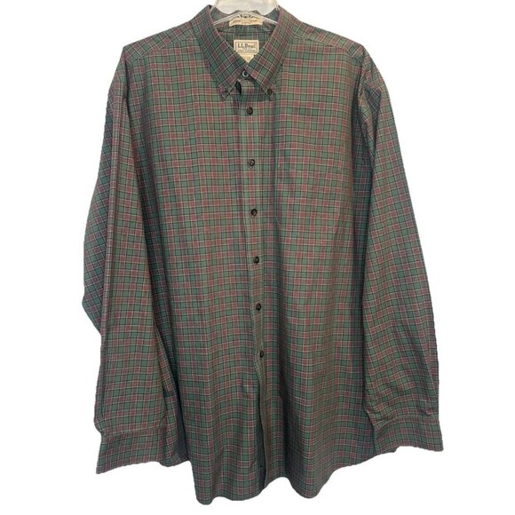 LL Bean Mens Traditional Fit Green Red Plaid Kennebunk Button Down Shirt Sz XXL - Picture 1 of 7